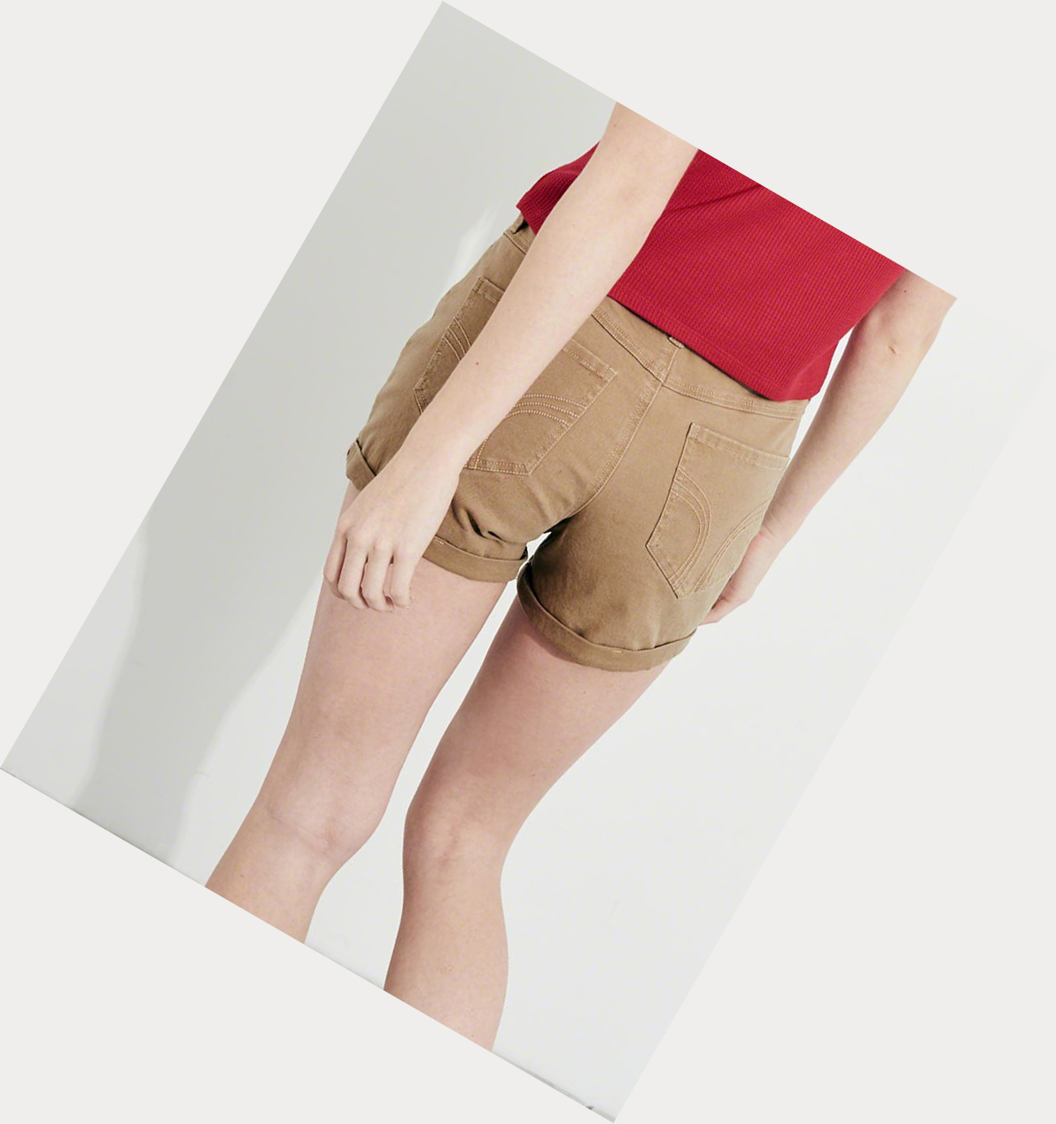 Khaki Women's Hollister High-Rise Twill Midi Shorts | UK-048AVFD