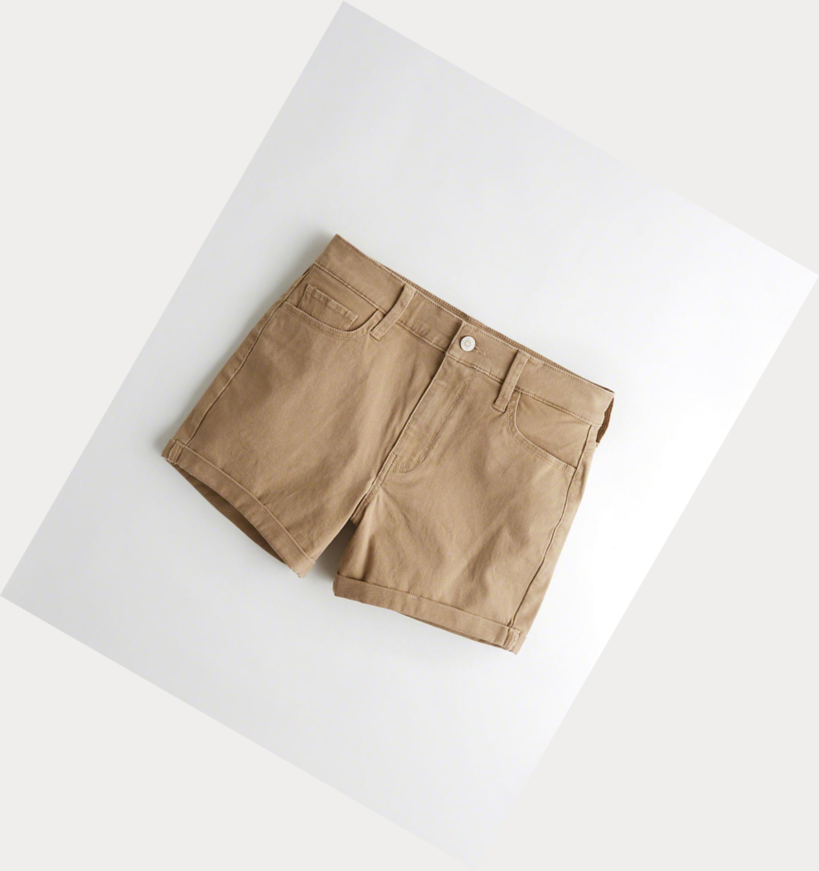 Khaki Women\'s Hollister High-Rise Twill Midi Shorts | UK-048AVFD