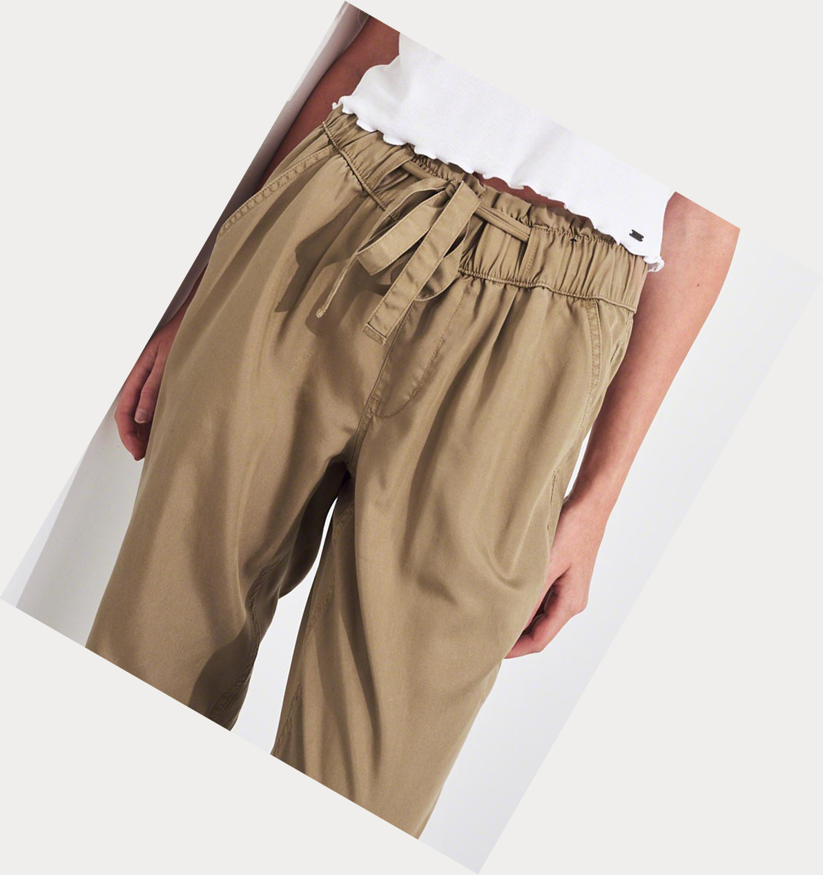 Khaki Women's Hollister Paper-Bag High-Rise Twill Pants | UK-769IRJS