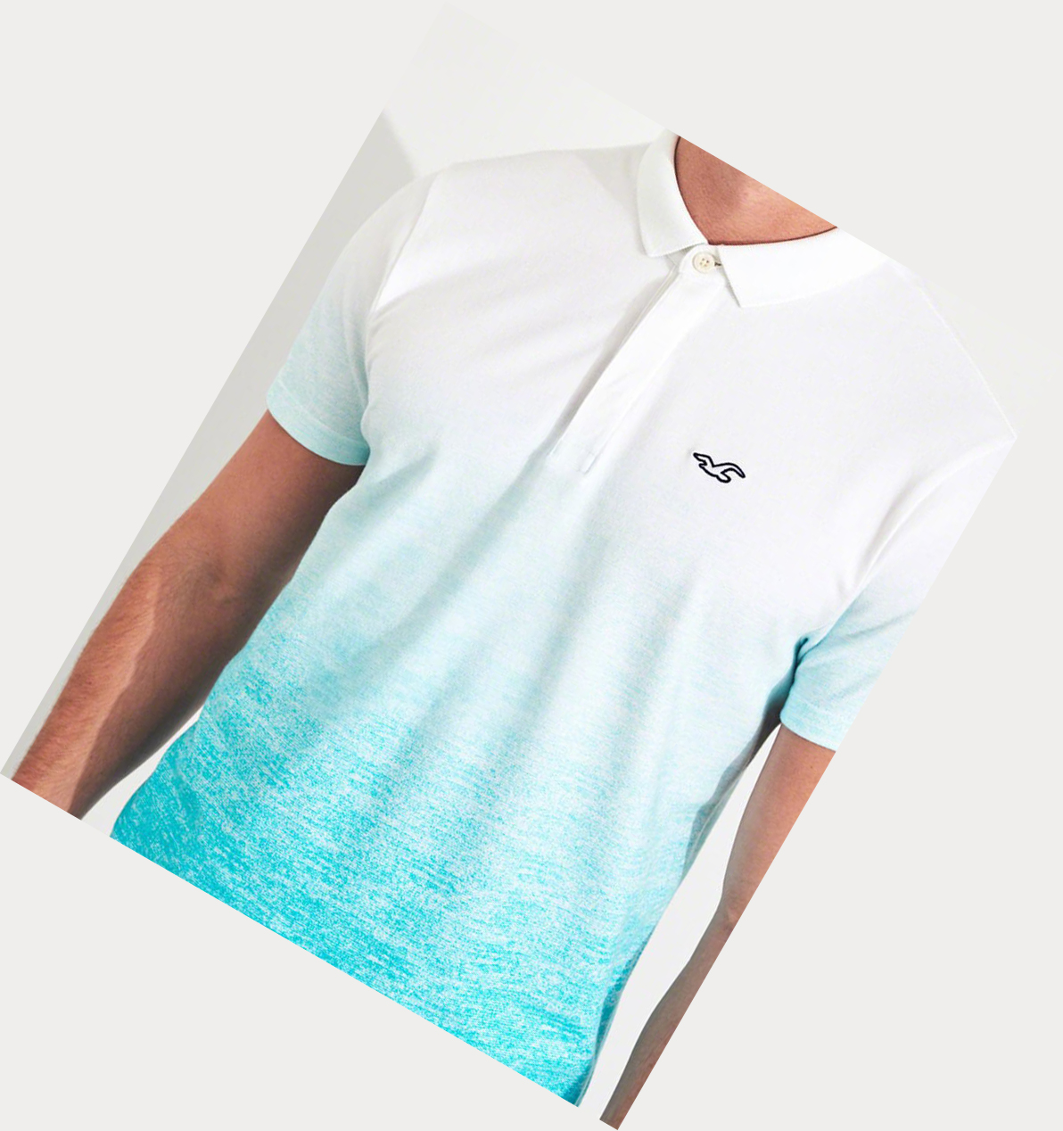 Light Blue Men's Hollister Stretch Ombré Shrunken Collar Polo Shirts | UK-957KUZH