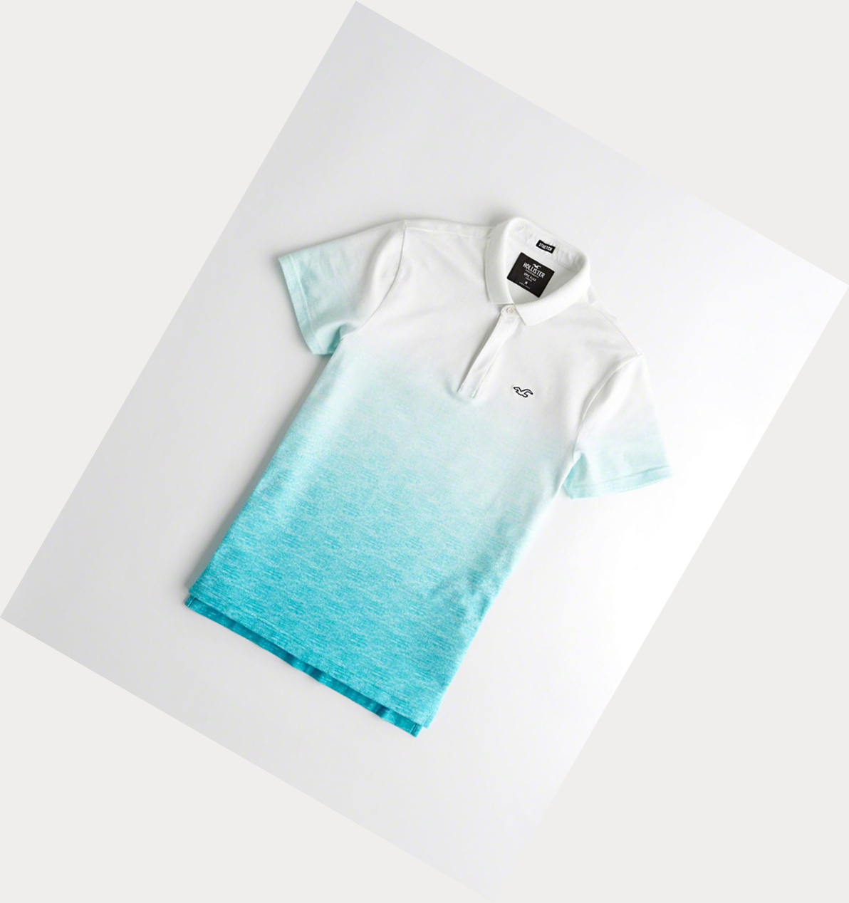 Light Blue Men\'s Hollister Stretch Ombré Shrunken Collar Polo Shirts | UK-957KUZH