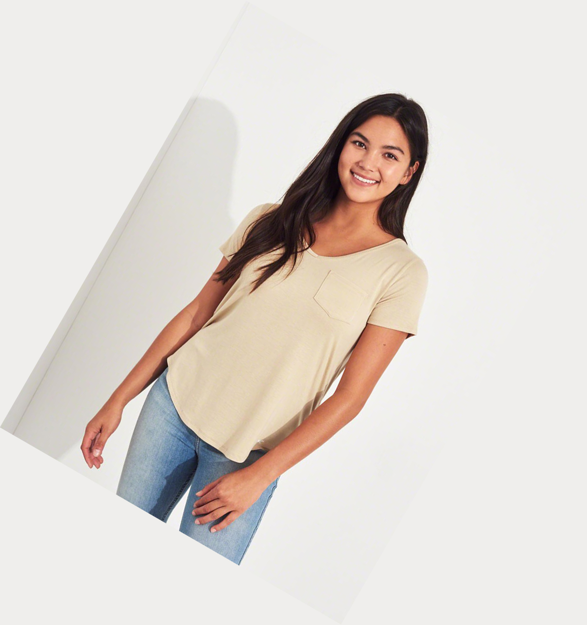 Light Brown Women's Hollister Must-Have Easy Short Sleeve | UK-317EINQ