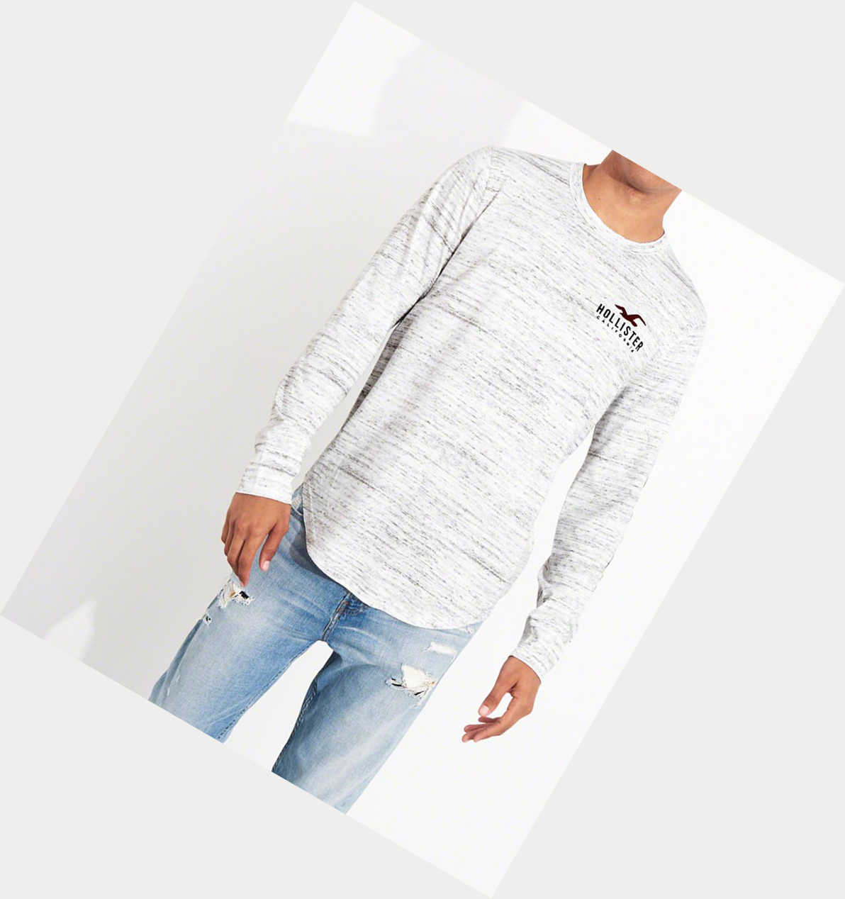 Light Grey Men's Hollister Logo Long Sleeve | UK-429JFAQ