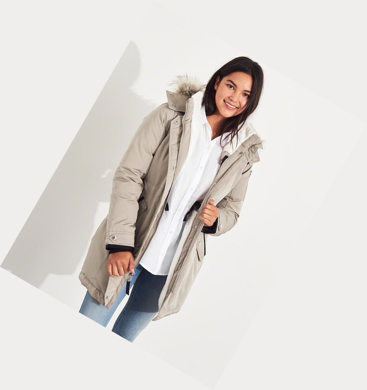 Light Khaki Women's Hollister Cozy-Lined Down Parka Jackets | UK-350GXAU