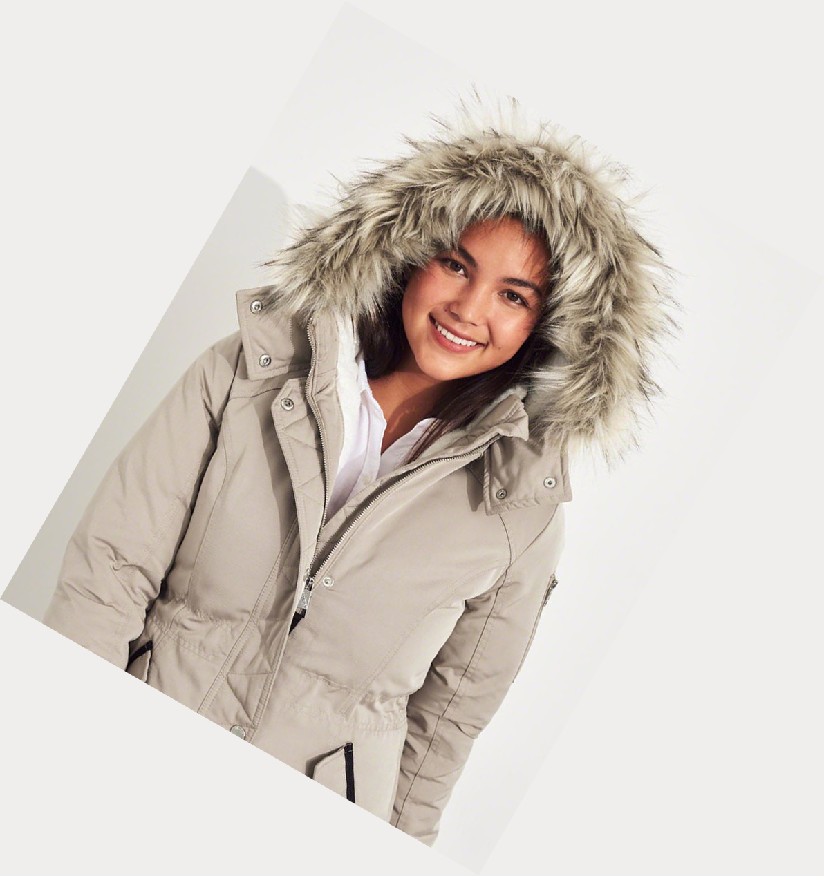 Light Khaki Women's Hollister Cozy-Lined Down Parka Jackets | UK-350GXAU