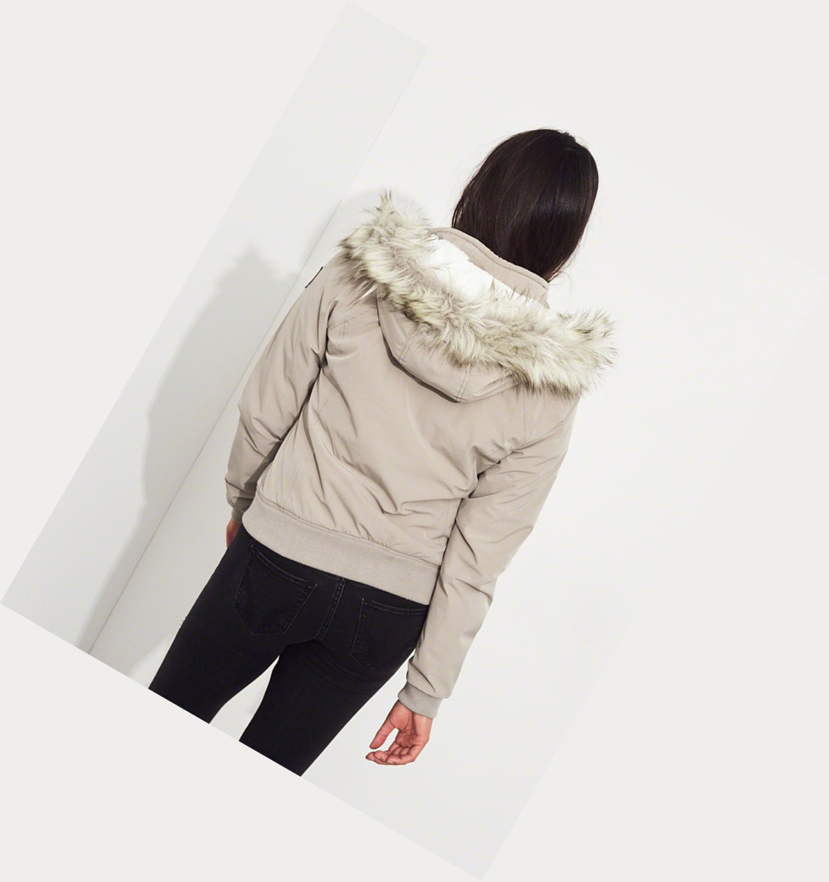 Light Khaki Women's Hollister Cozy-Lined Bomber Jackets | UK-756DGZC