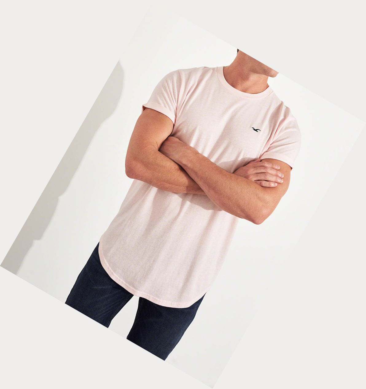 Light Pink Men's Hollister Must-Have Curved Hem Short Sleeve | UK-213BZVJ