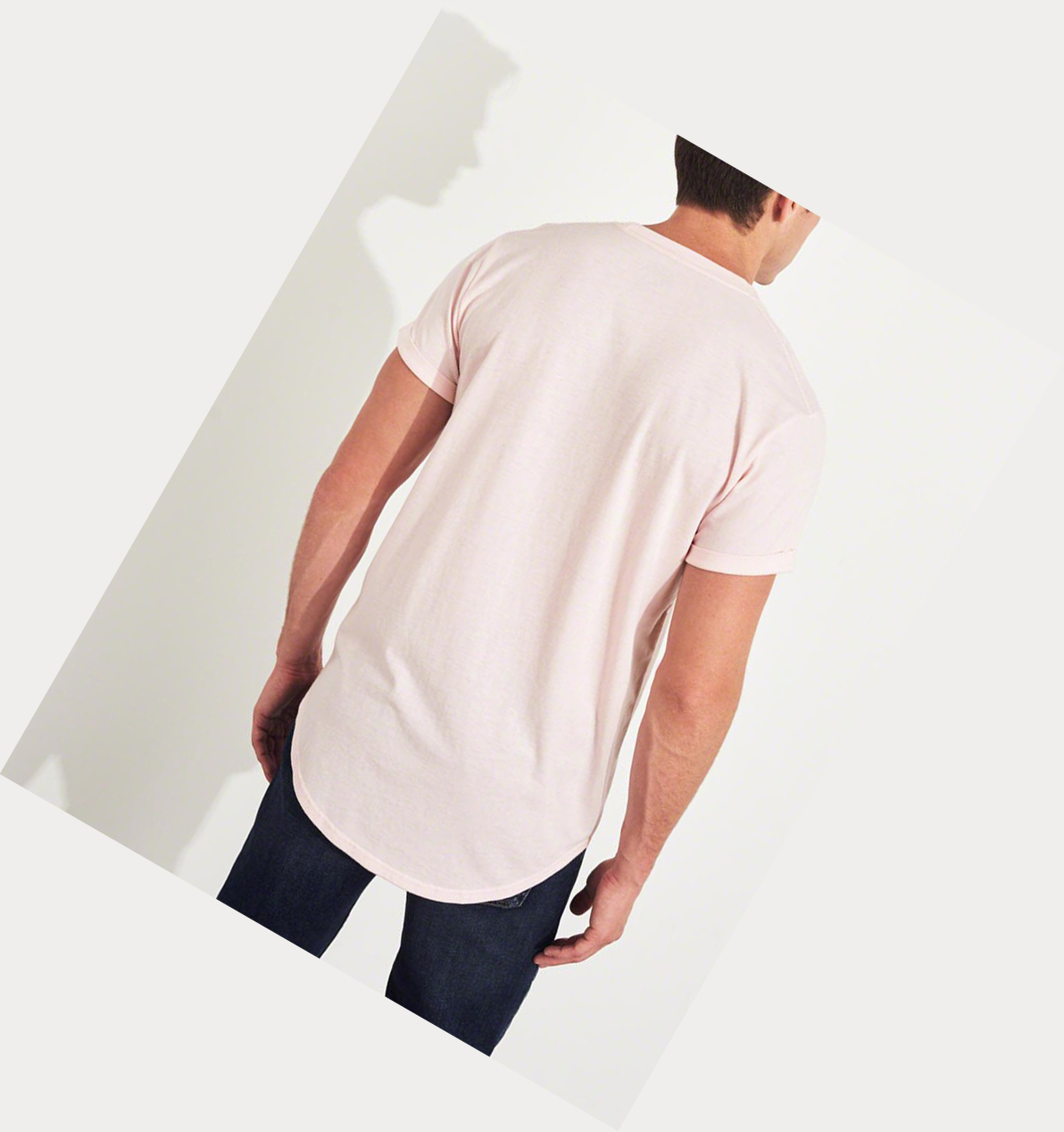 Light Pink Men's Hollister Must-Have Curved Hem Short Sleeve | UK-213BZVJ