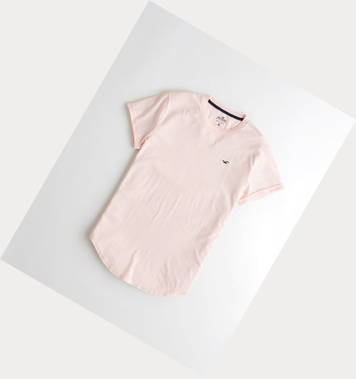 Light Pink Men\'s Hollister Must-Have Curved Hem Short Sleeve | UK-213BZVJ