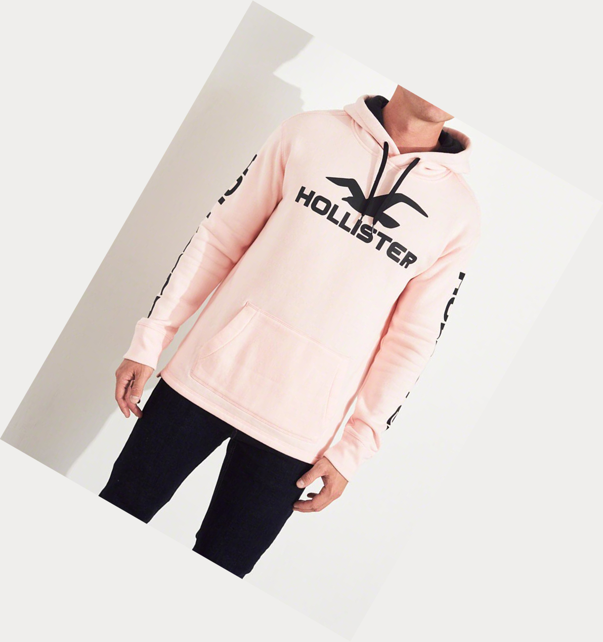 Light Pink Men's Hollister Print Logo Graphic Hoodie | UK-429YVEK