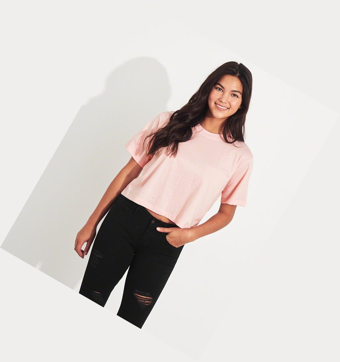 Light Pink Women's Hollister Crop Boyfriend Short Sleeve | UK-039DNIT