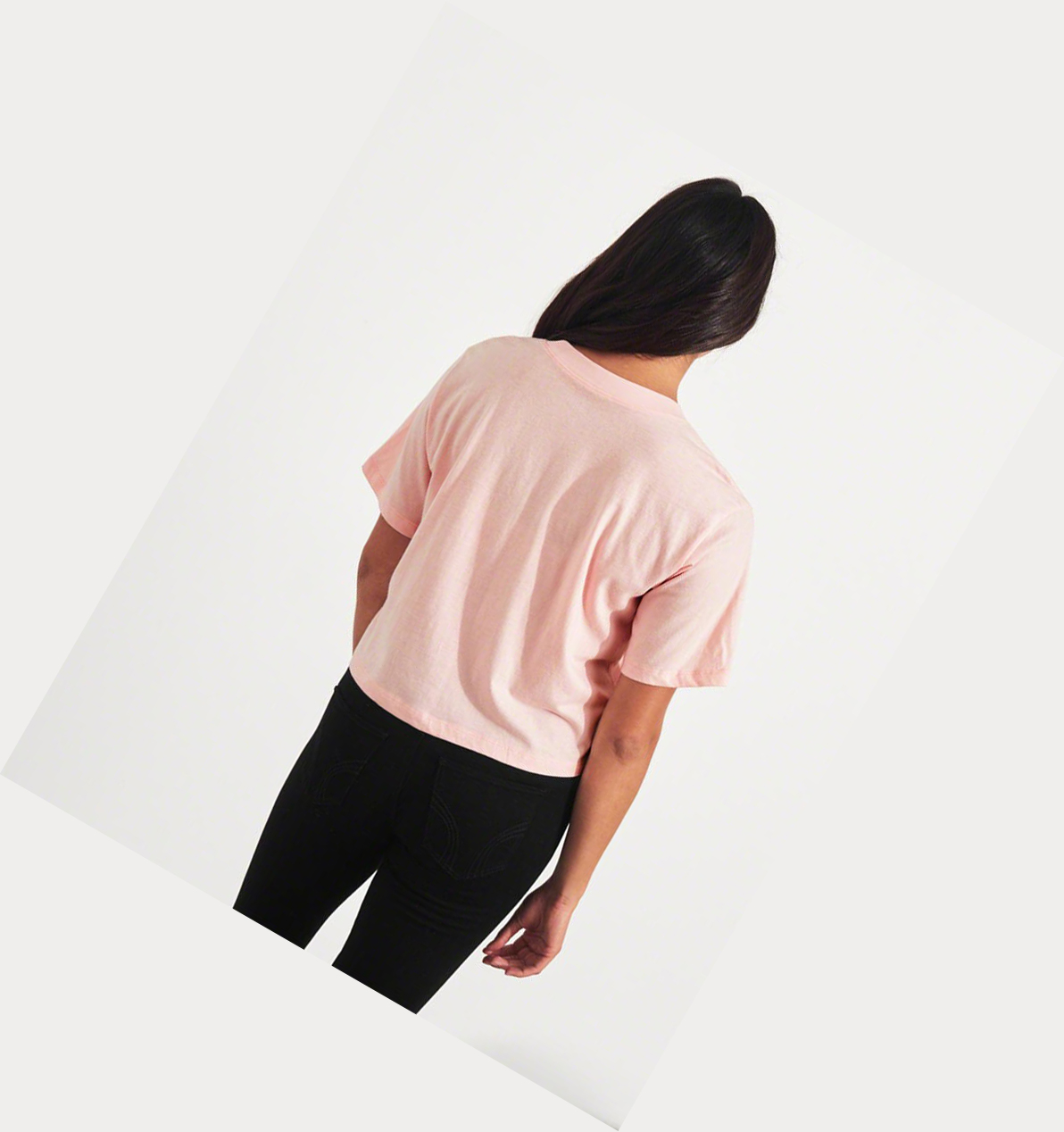 Light Pink Women's Hollister Crop Boyfriend Short Sleeve | UK-039DNIT