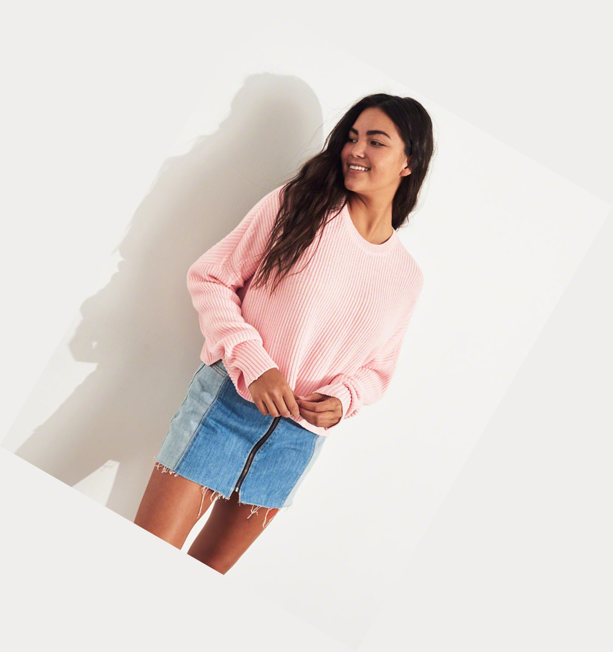 Light Pink Women's Hollister Crop Boyfriend Sweaters | UK-731JBUI