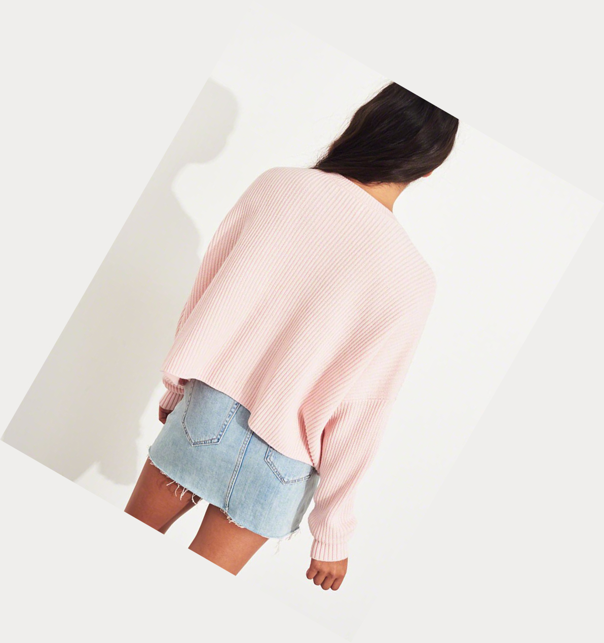 Light Pink Women's Hollister Crop Boyfriend Sweaters | UK-731JBUI