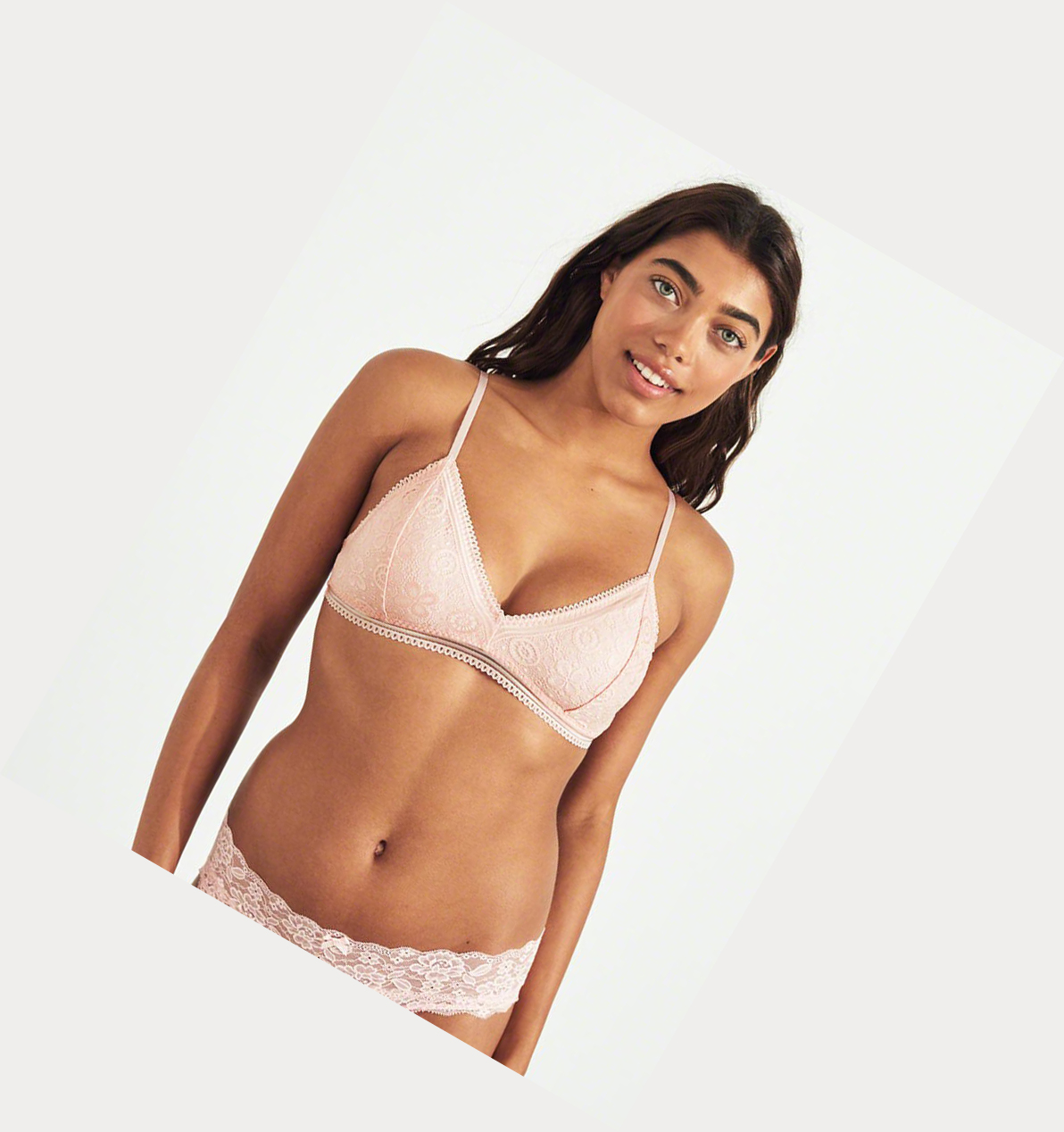 Light Pink Women's Hollister Lace Triangle With Removable Pads Bras | UK-249KTVN