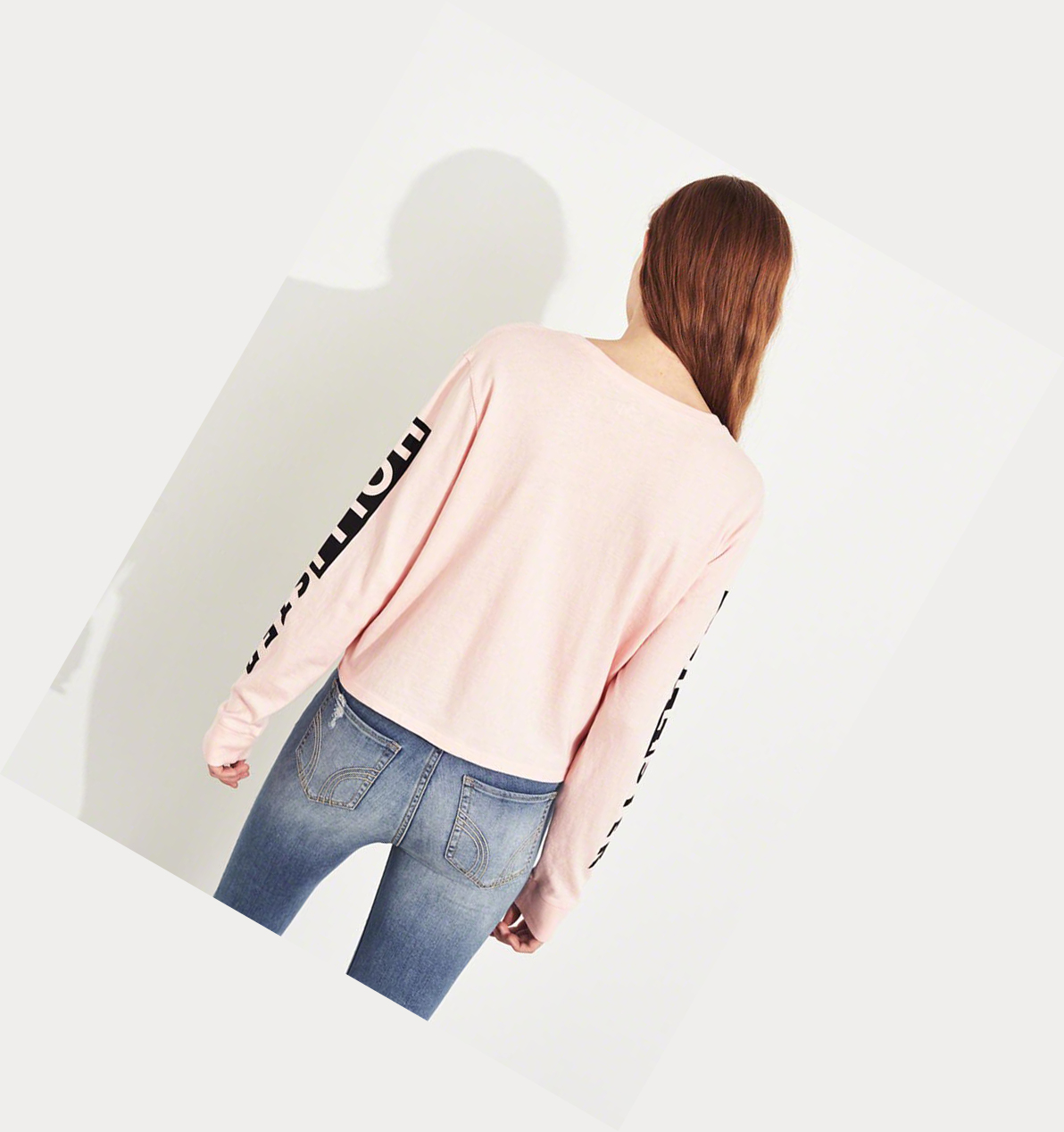 Light Pink Women's Hollister Logo Crop Long Sleeve | UK-049VYZW