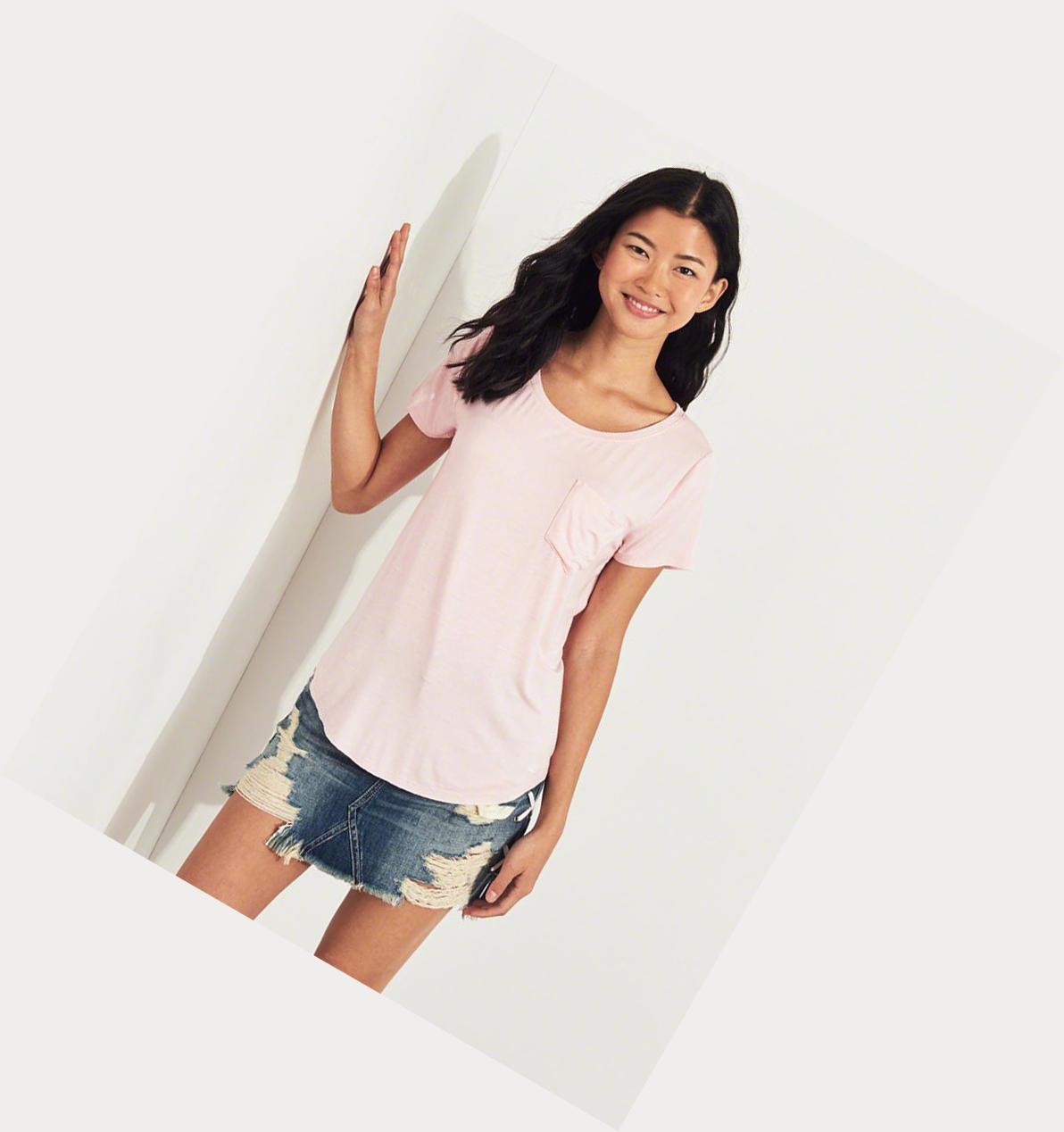 Light Pink Women's Hollister Must-Have Easy Short Sleeve | UK-860KGLU