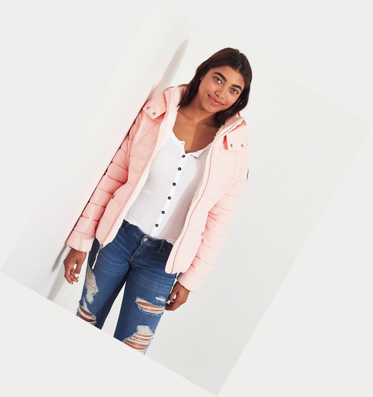 Light Pink Women's Hollister Sherpa-Lined Puffers | UK-137XPVN