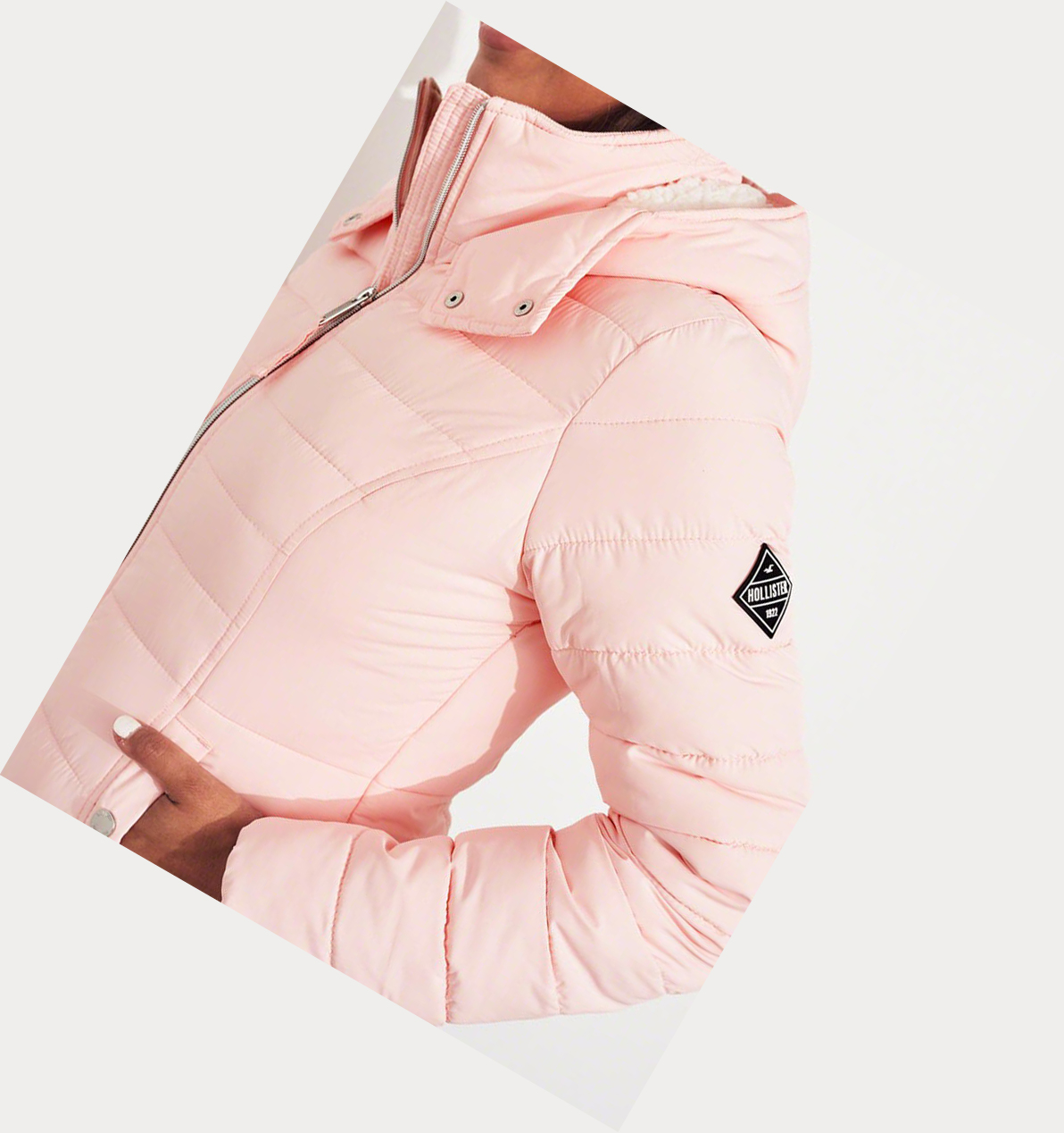 Light Pink Women's Hollister Sherpa-Lined Puffers | UK-137XPVN