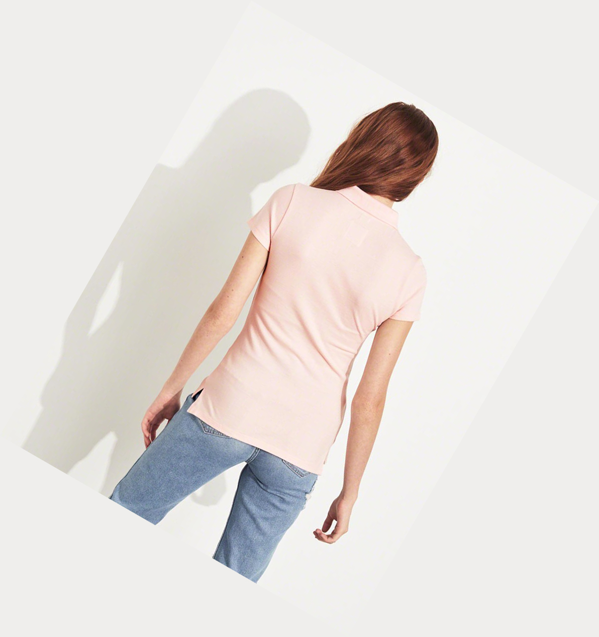 Light Pink Women's Hollister Slim Icon Polo Shirts | UK-379XZAU