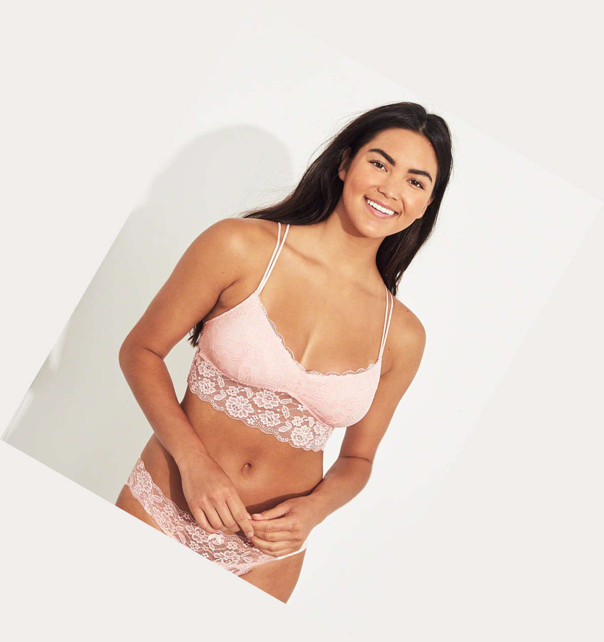 Light Pink Women's Hollister Strappy Longline With Removable Pads Bras | UK-783FRDV