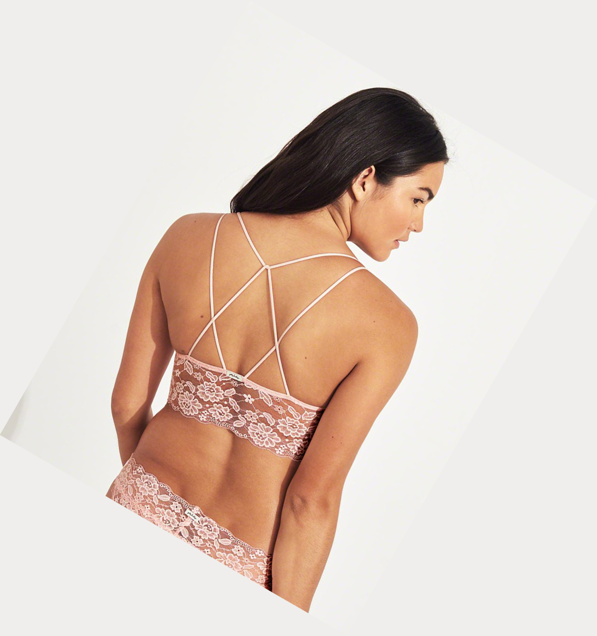 Light Pink Women's Hollister Strappy Longline With Removable Pads Bras | UK-783FRDV