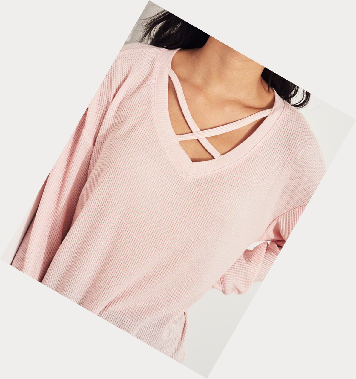 Light Pink Women's Hollister Strappy Waffle Long Sleeve | UK-693OWGM