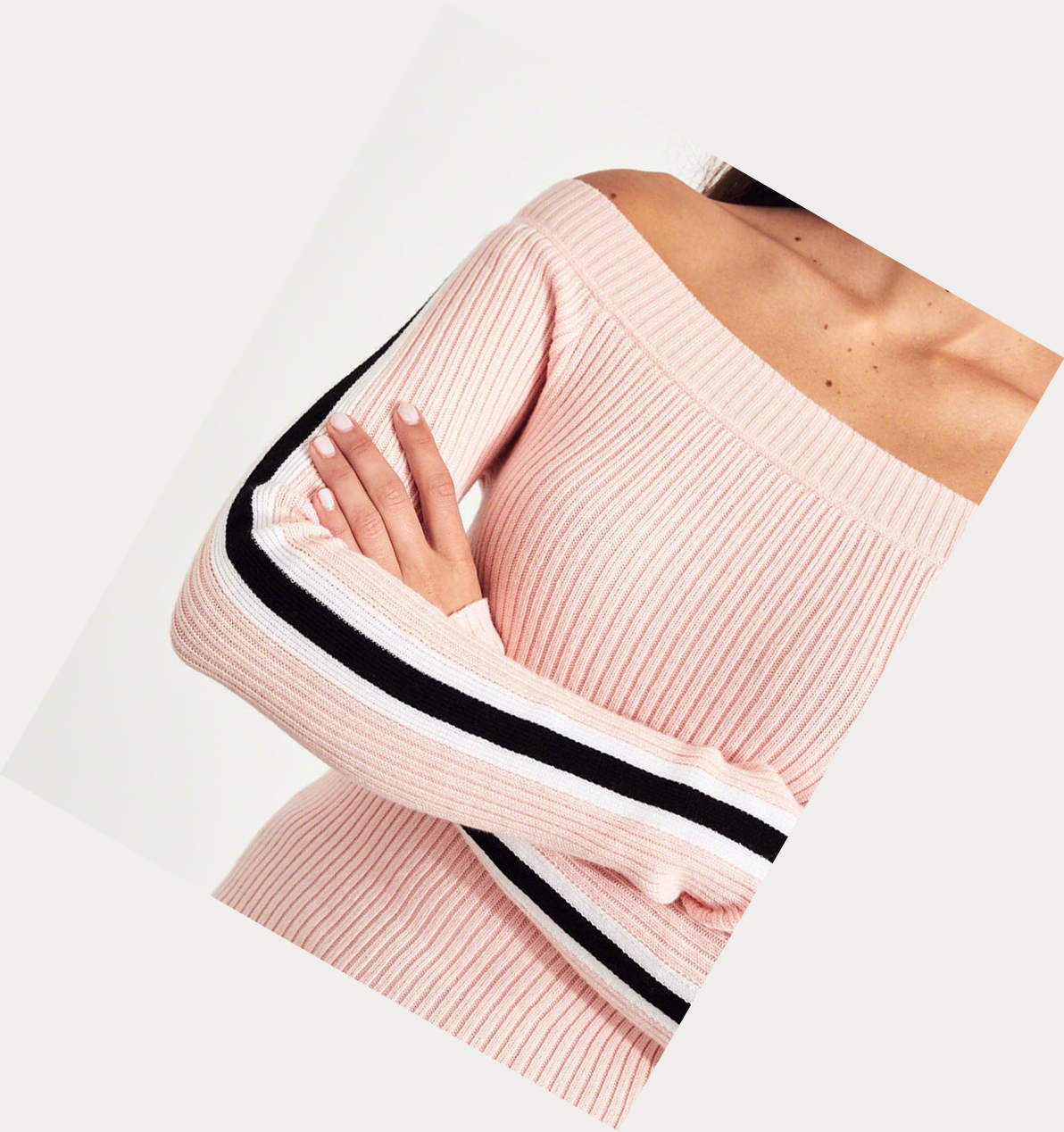 Light Pink Women's Hollister Stripe Off-The-Shoulder Sweaters | UK-369JUEZ