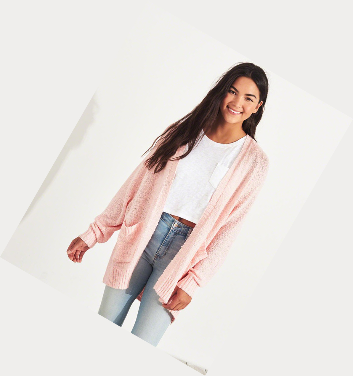 Light Pink Women's Hollister Textured Oversized Cardigan Sweaters | UK-578TWRK