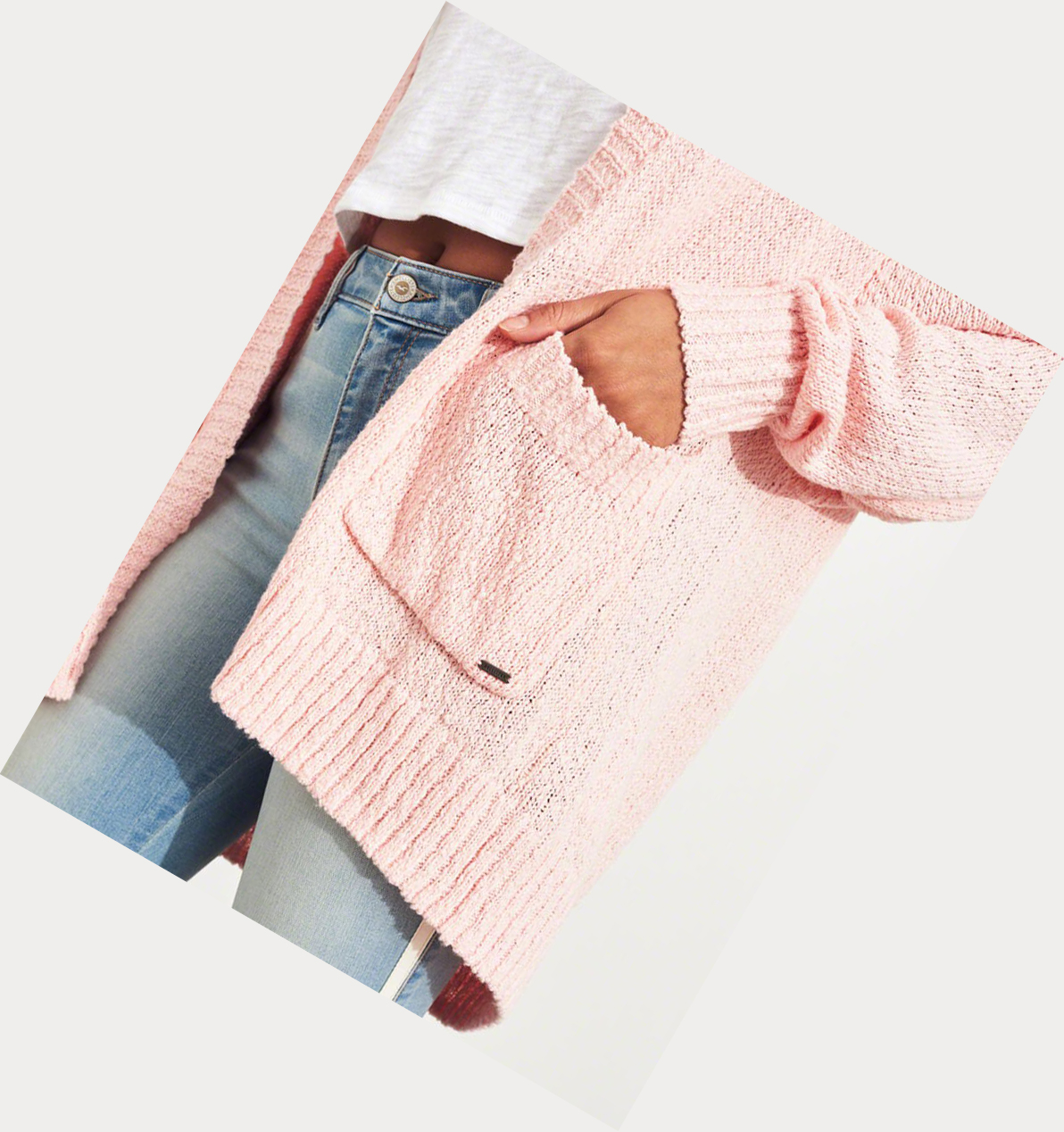 Light Pink Women's Hollister Textured Oversized Cardigan Sweaters | UK-578TWRK