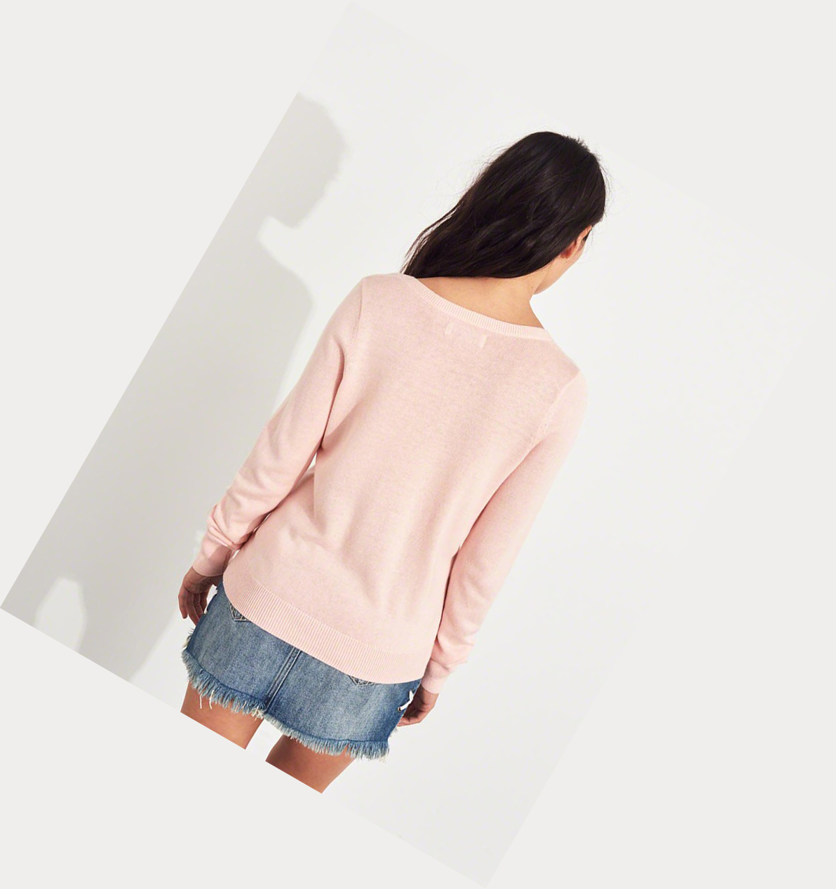 Light Pink Women's Hollister V-Neck Sweaters | UK-270QVZL