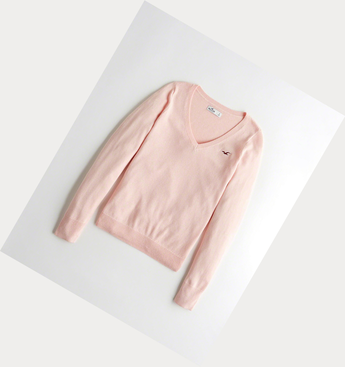 Light Pink Women\'s Hollister V-Neck Sweaters | UK-270QVZL