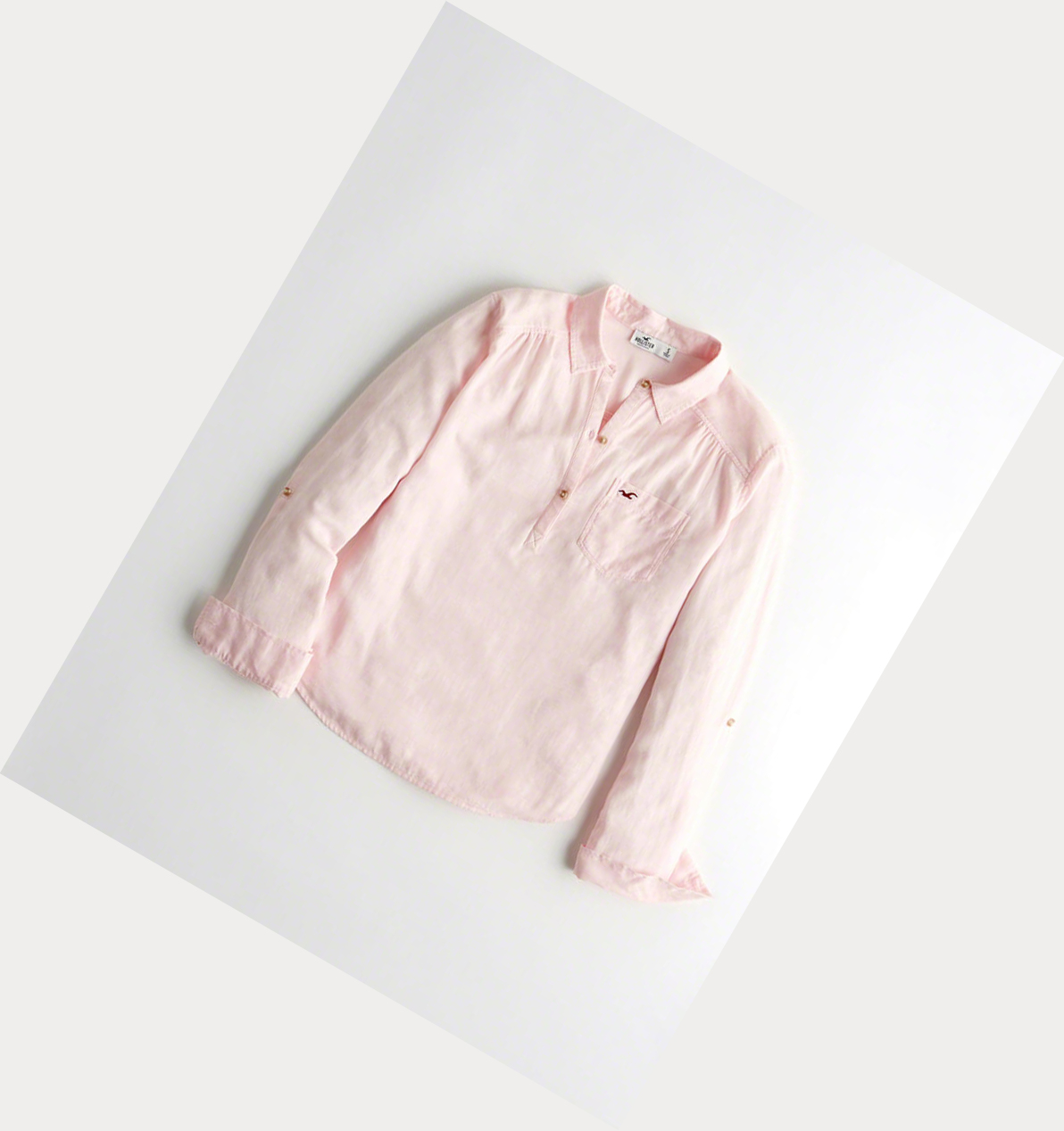 Light Pink Women\'s Hollister Woven Popover Long Sleeve | UK-498NTUY