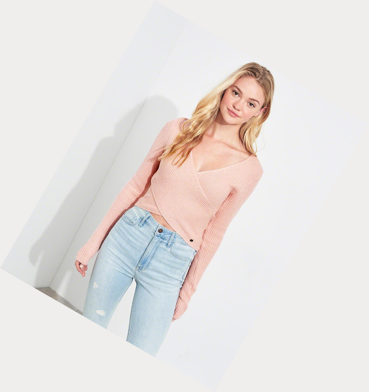 Light Pink Women's Hollister Wrap-Front Sweaters | UK-541DRHN