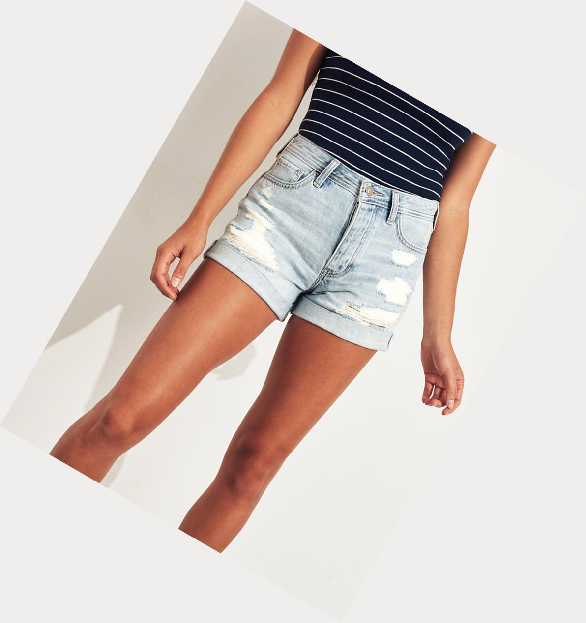 Light Wash Women's Hollister High-Rise Denim Boyfriend Shorts | UK-102RUTA