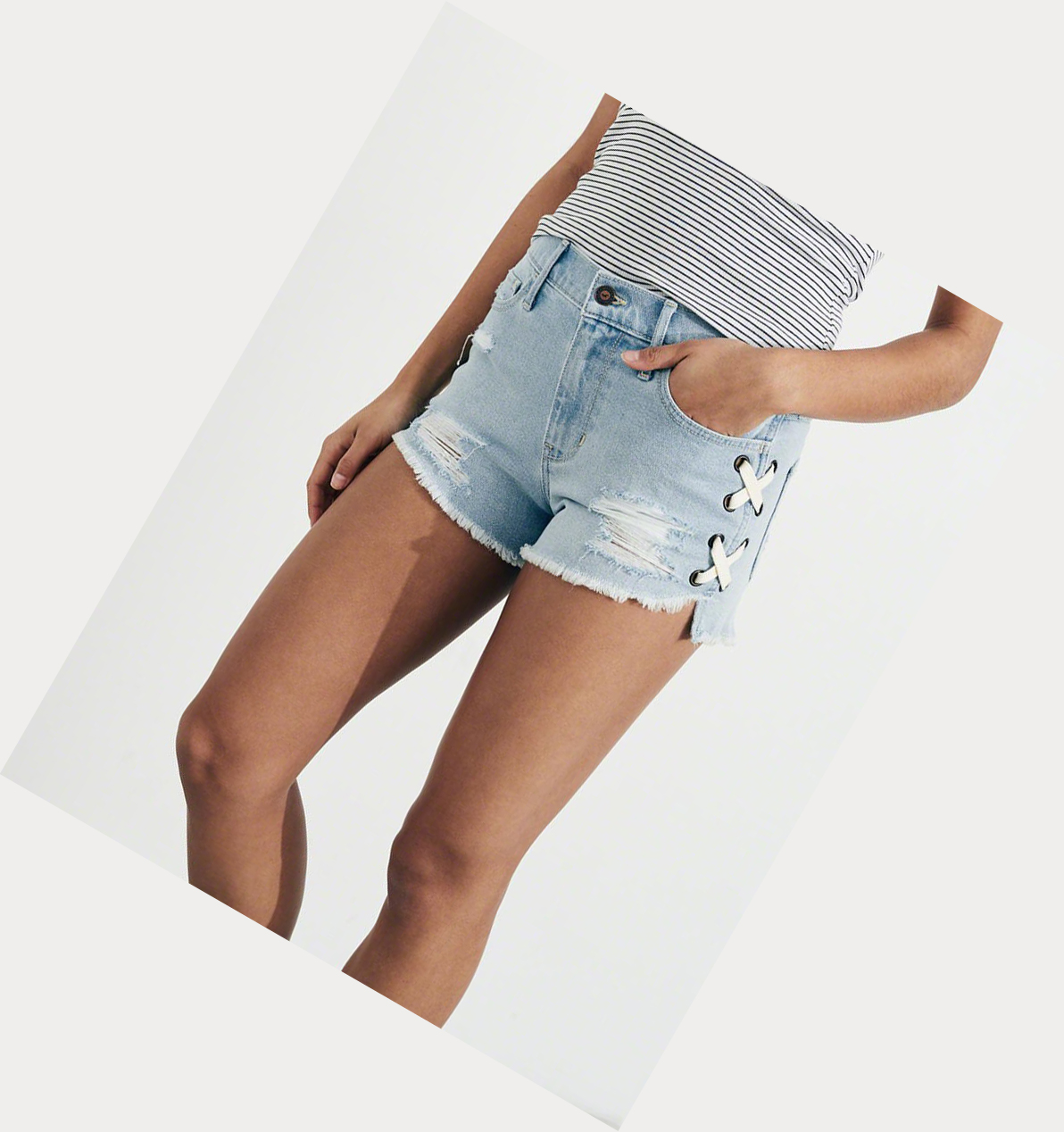 Light Wash Women's Hollister High-Rise Denim Shorts | UK-125FJCL