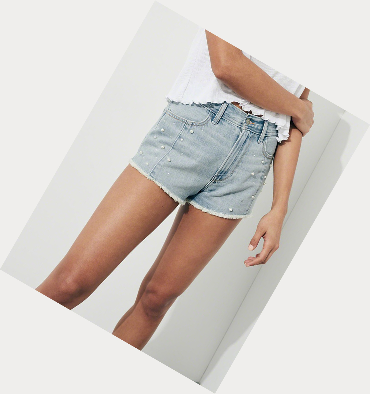 Light Wash Women's Hollister High-Rise Denim Vintage Shorts | UK-649YZTG