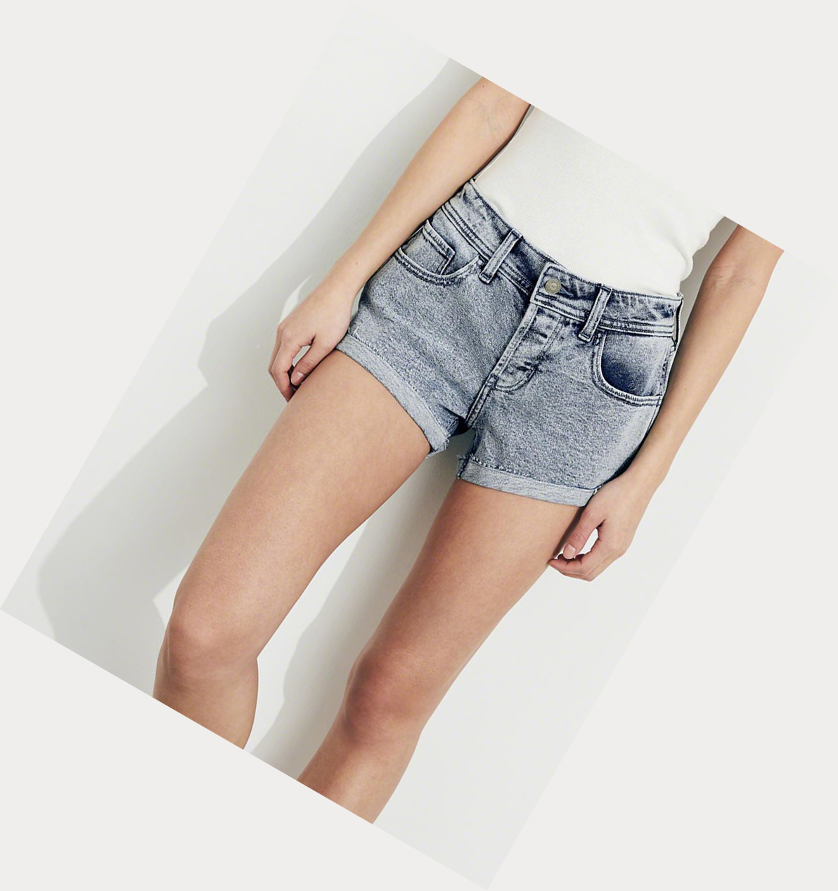 Light Wash Women's Hollister Vintage Stretch Low-Rise Denim Boyfriend Shorts | UK-438MEXJ