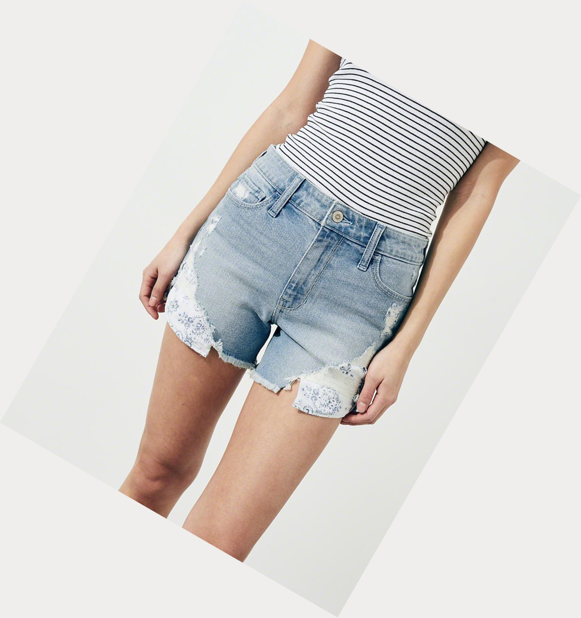 Light Wash Women's Hollister Vintage Stretch High-Rise Denim Midi Shorts | UK-467BMKL