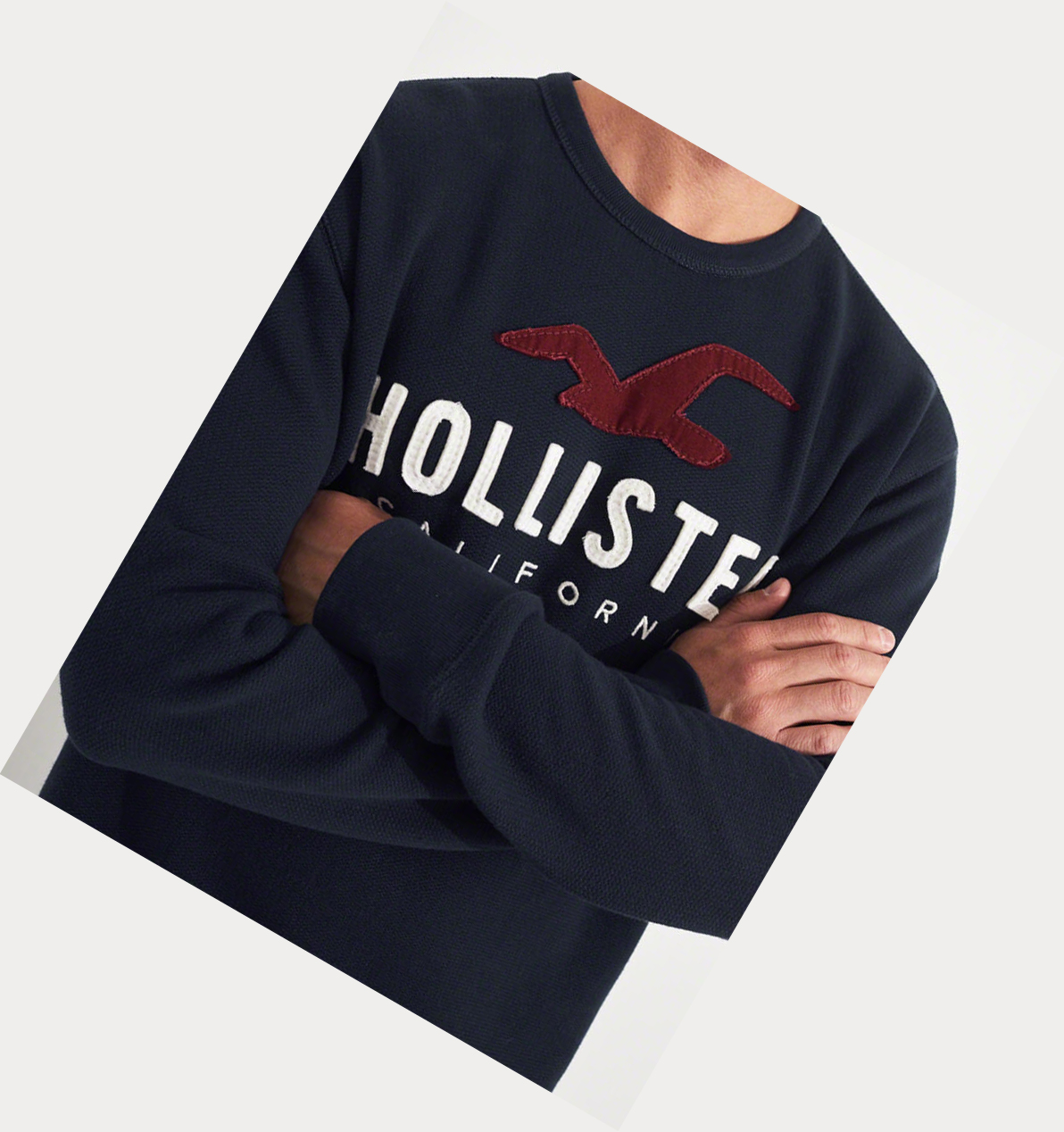 Navy Men's Hollister Logo Graphic Crewneck Sweatshirts | UK-479WRGJ