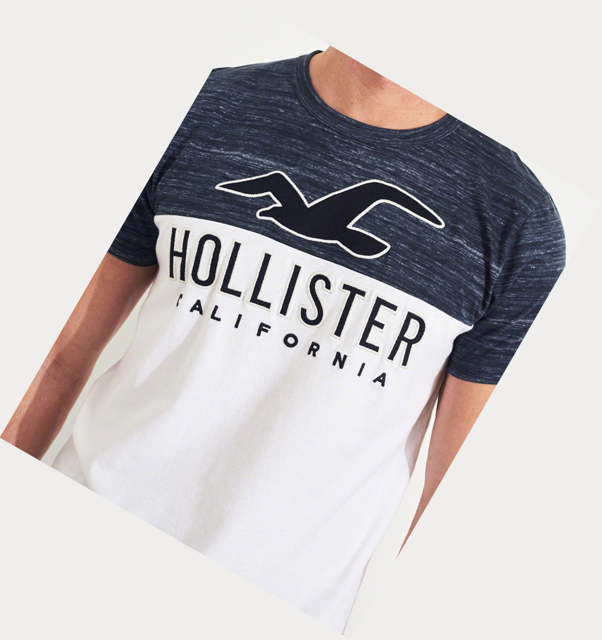 Navy Men's Hollister Logo Short Sleeve | UK-092KVFQ