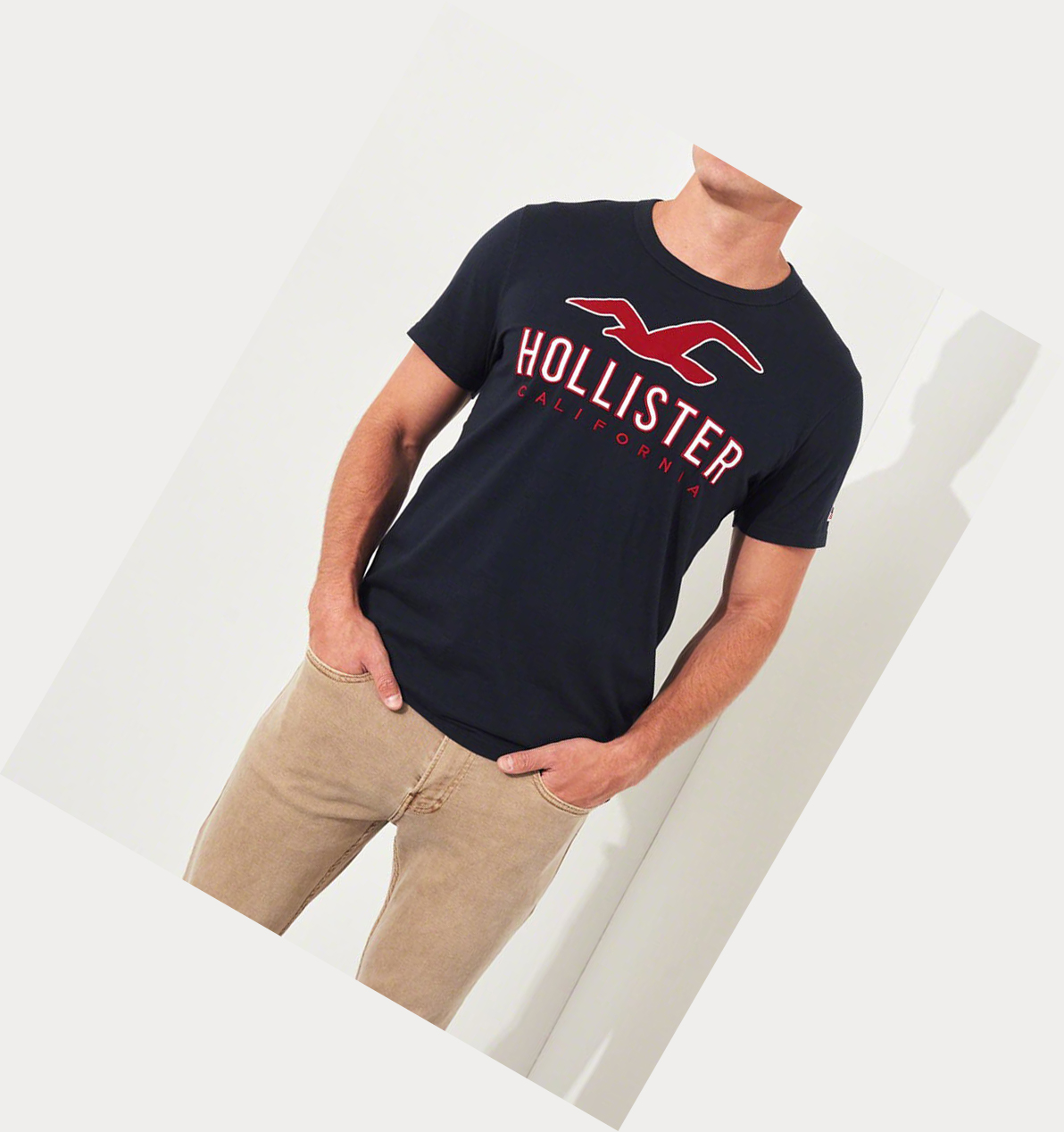 Navy Men's Hollister Logo Short Sleeve | UK-137XIMY