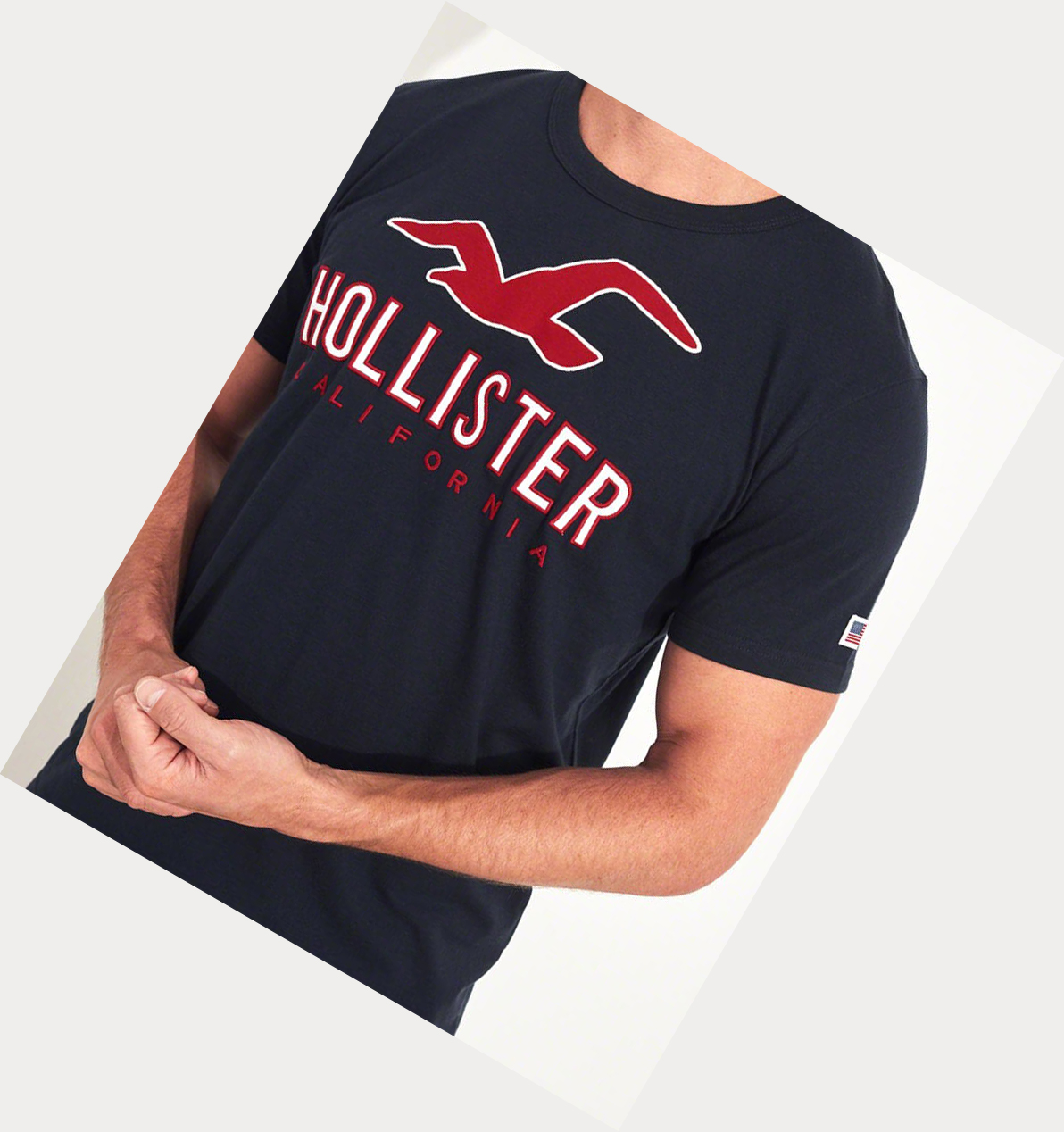 Navy Men's Hollister Logo Short Sleeve | UK-137XIMY