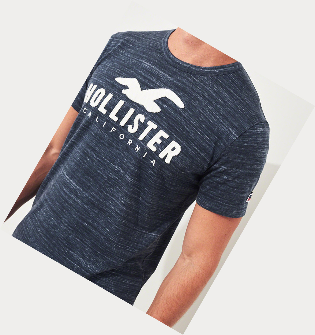 Navy Men's Hollister Logo Short Sleeve | UK-790ZGIA