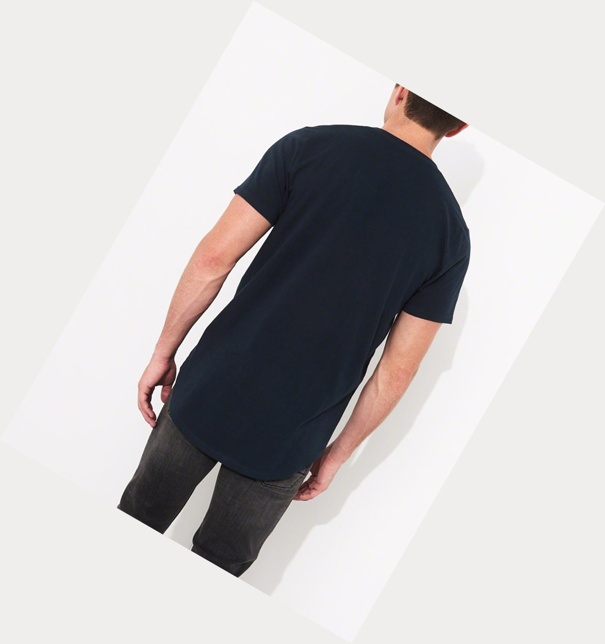 Navy Men's Hollister Must-Have Curved Hem Short Sleeve | UK-943LURP