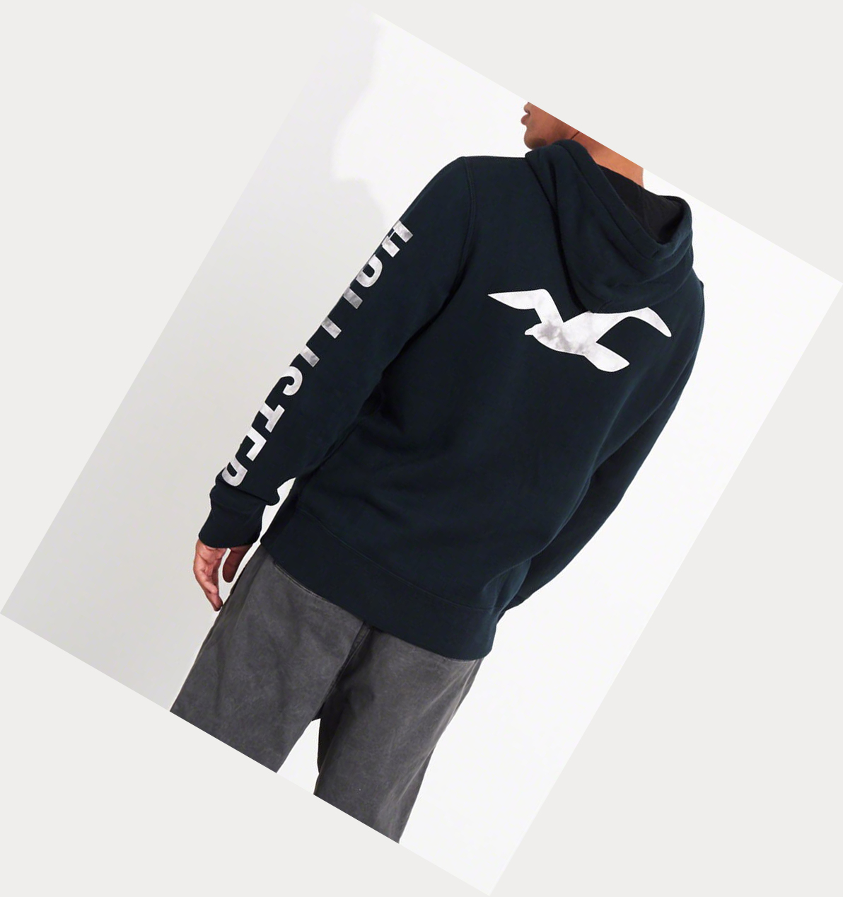 Navy Men's Hollister Print Logo Hoodie | UK-849QEFT