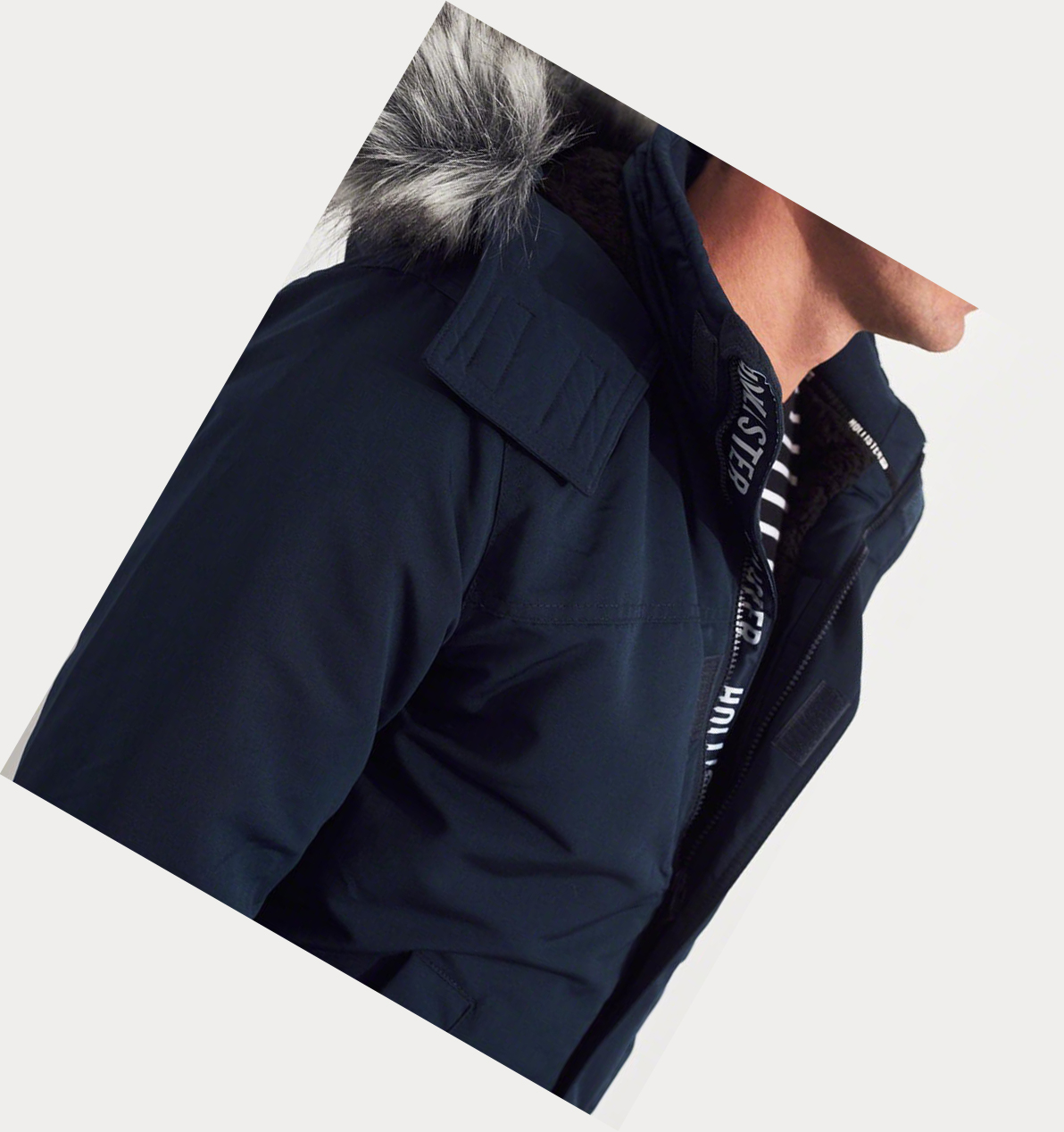 Navy Men's Hollister Sherpa-Lined Hooded Bomber Jackets | UK-980NOPK