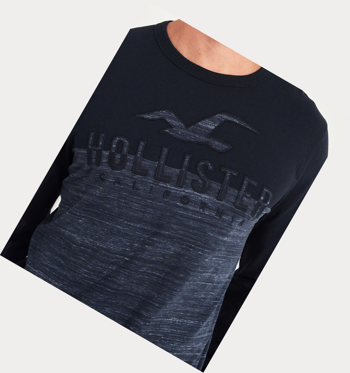 Navy Men's Hollister Split Logo Long Sleeve | UK-408BMNH