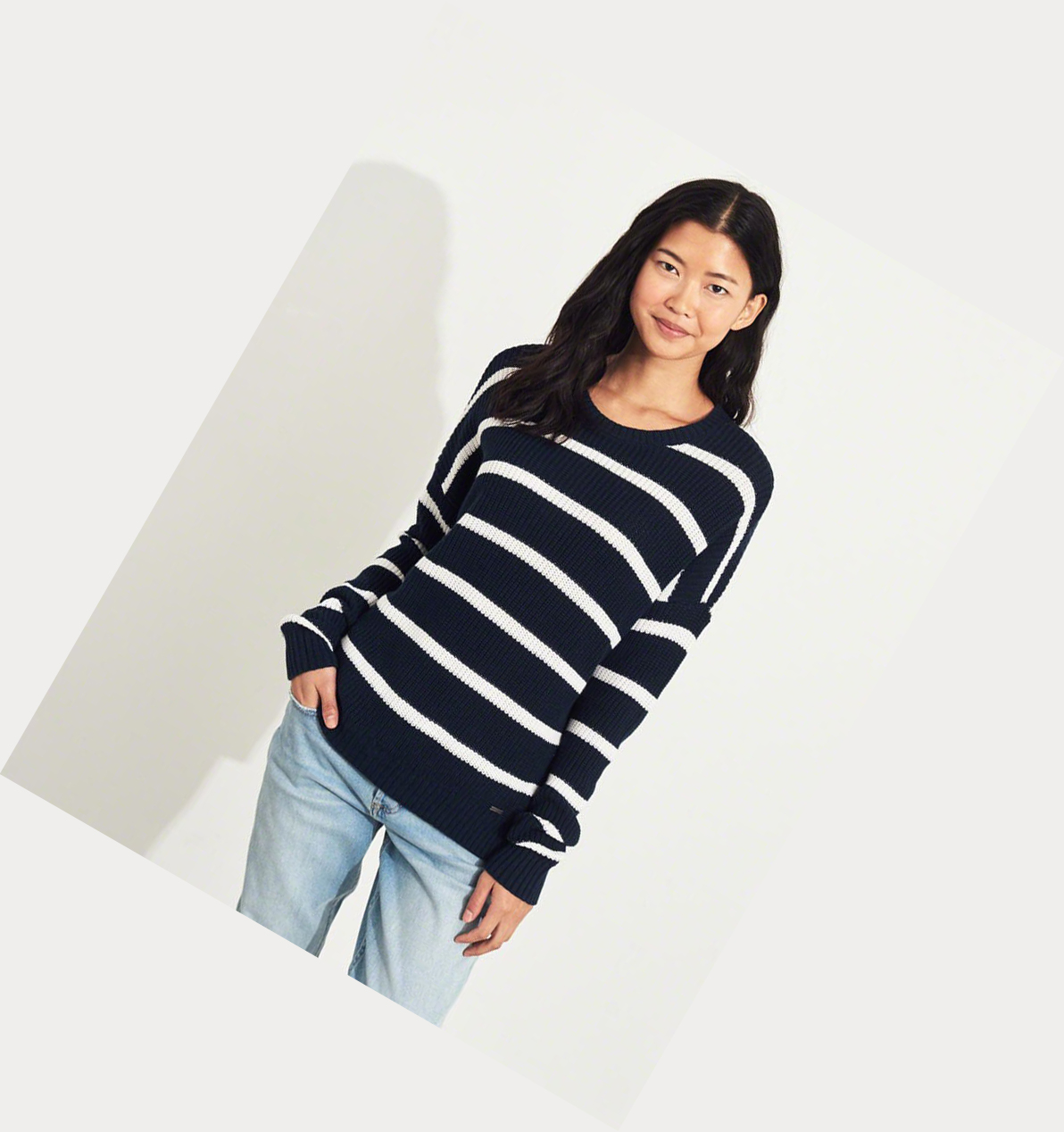 Navy Stripes Women's Hollister Crewneck Sweaters | UK-185LWJR