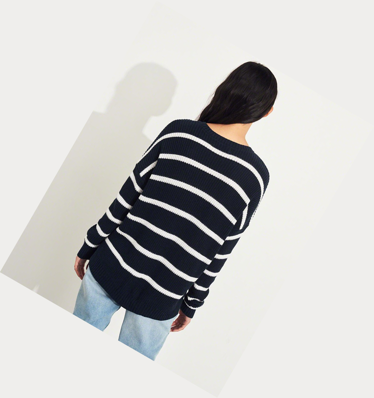 Navy Stripes Women's Hollister Crewneck Sweaters | UK-185LWJR